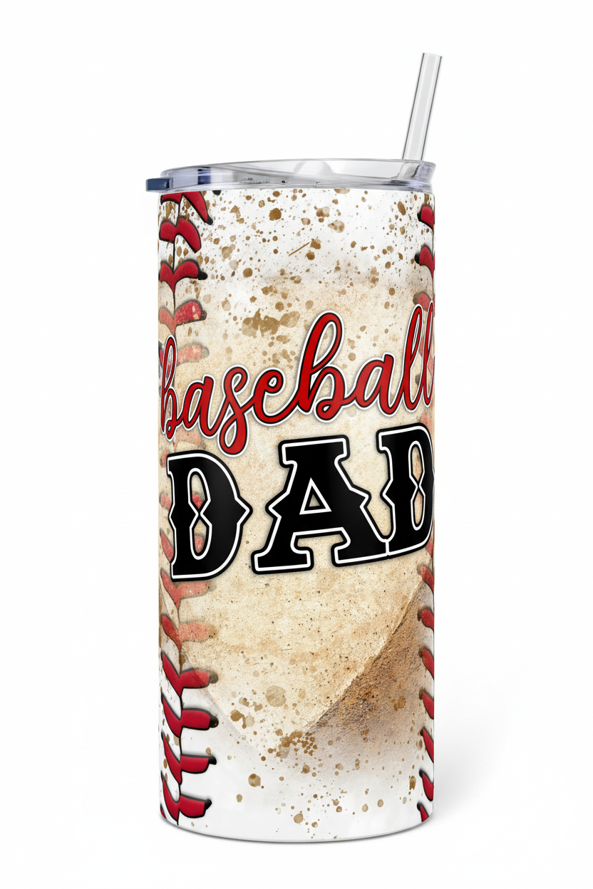 20 oz skinny tumbler with baseball dad design