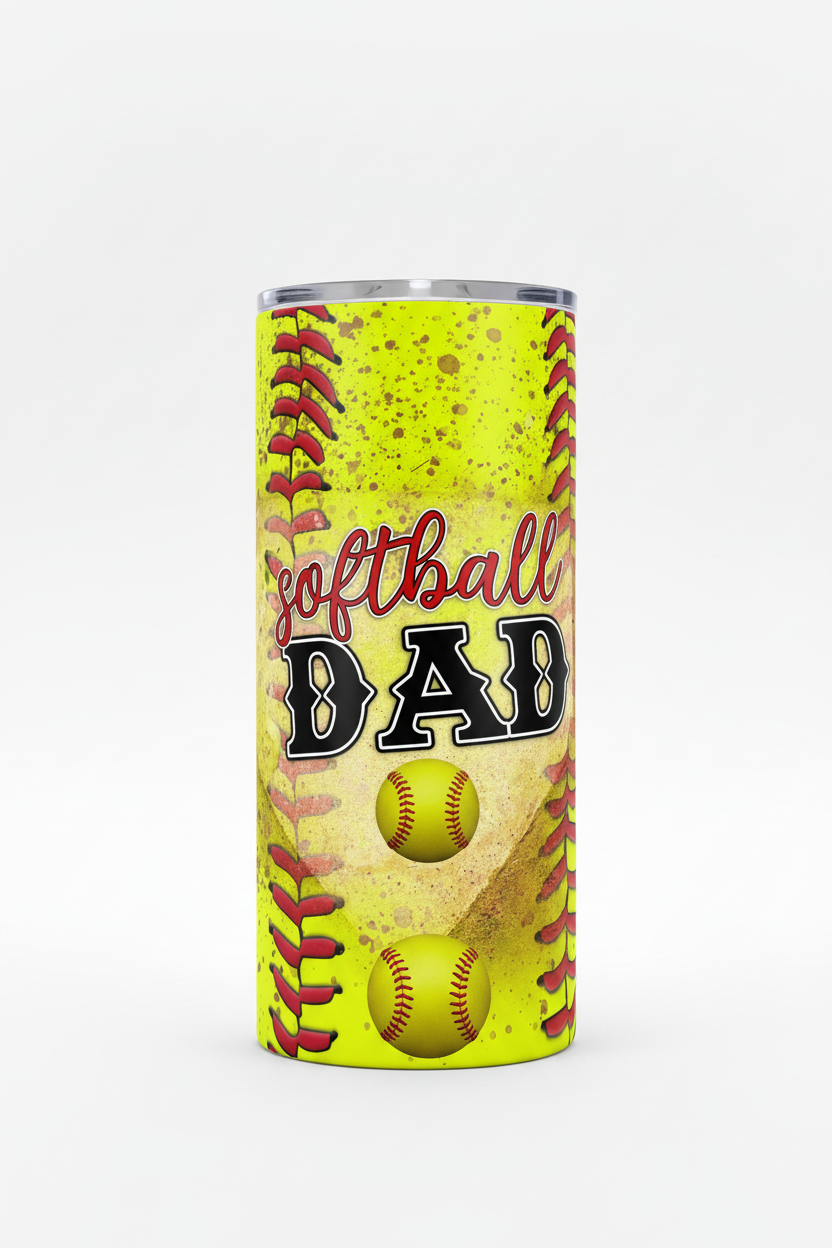 20 oz tumbler with softball dad design