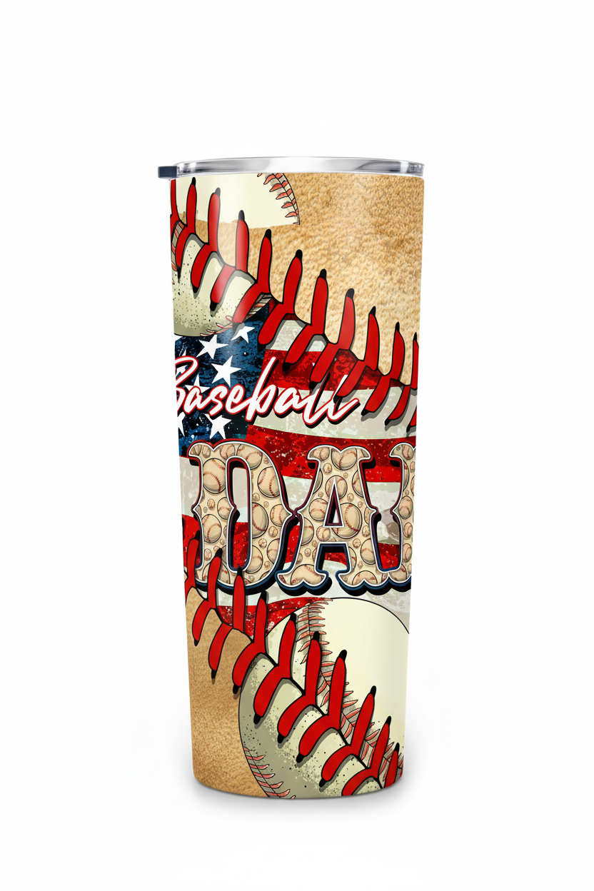 30 oz skinny tumbler with baseball dad design