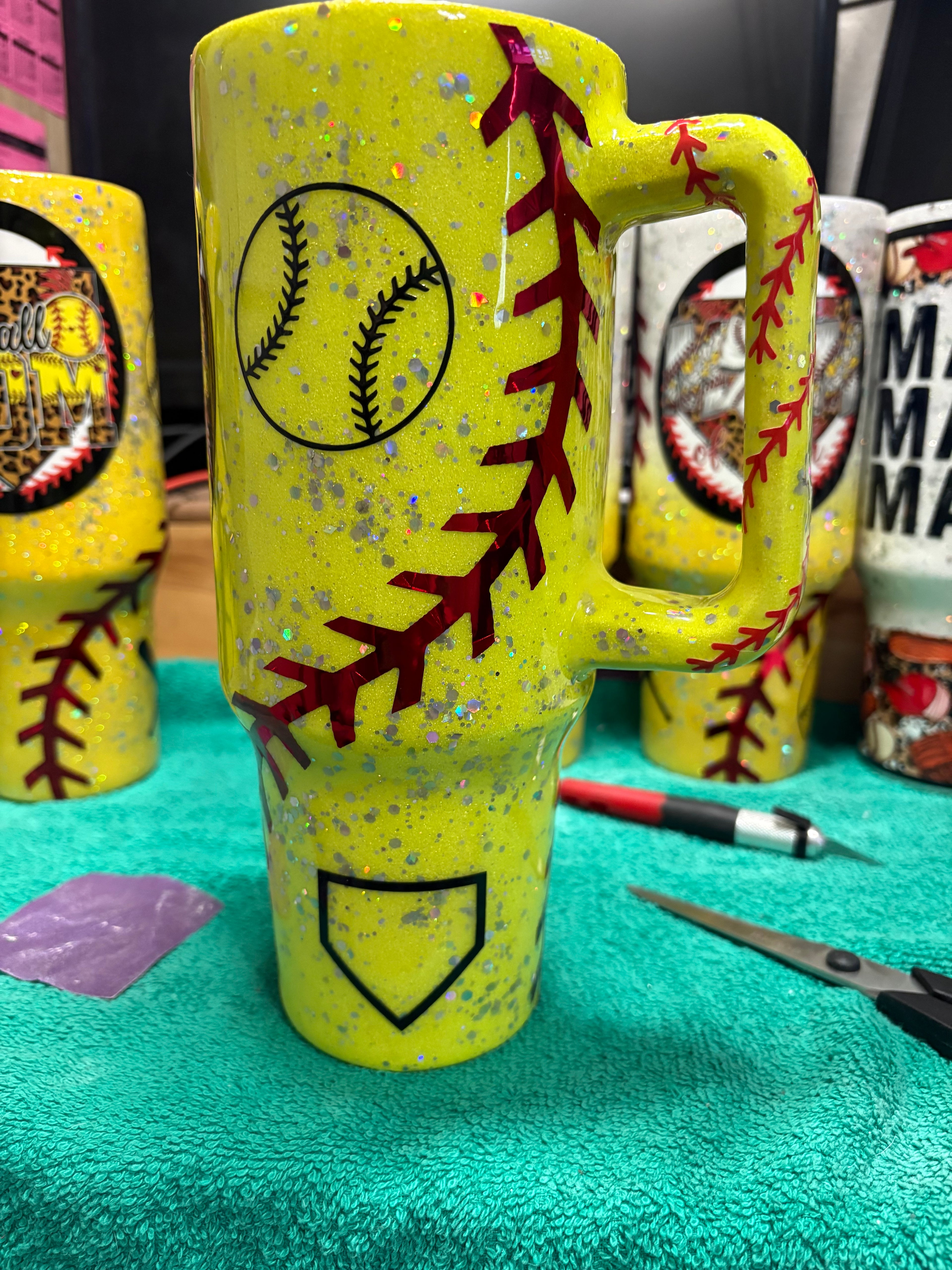 NEON Softball Mom 40 oz Glitter Epoxy Tumbler