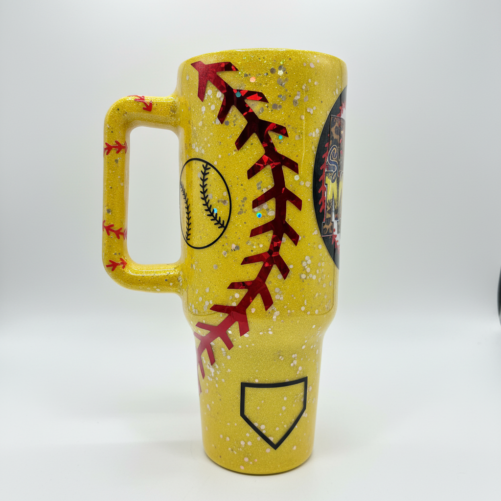 YELLOW Softball Mom 40 oz Glitter Epoxy Tumbler
