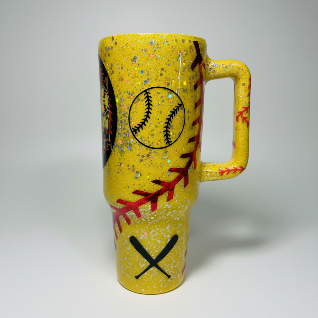 YELLOW Softball Mom 40 oz Glitter Epoxy Tumbler