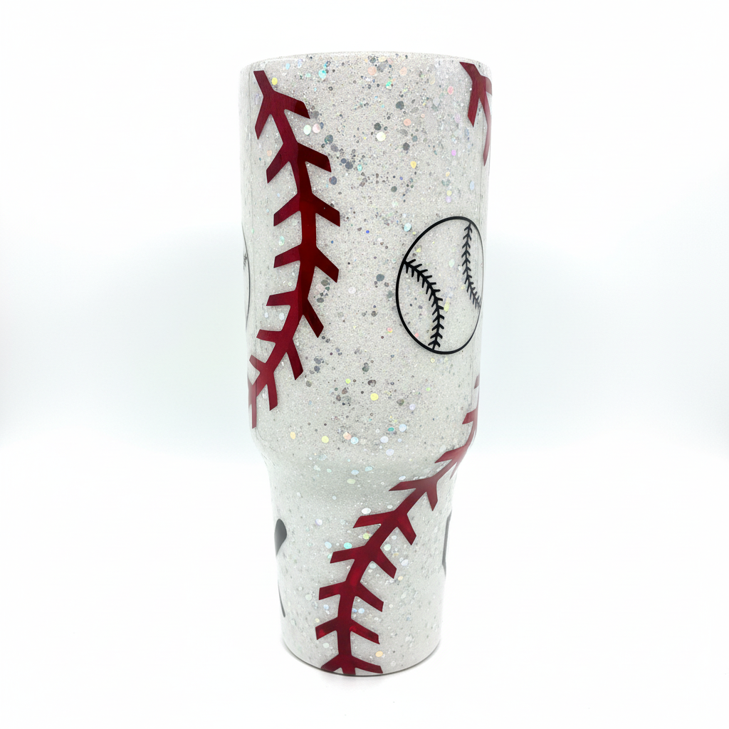 BASEBALL MOM 40 OZ GLITTER EPOXY TUMBLER