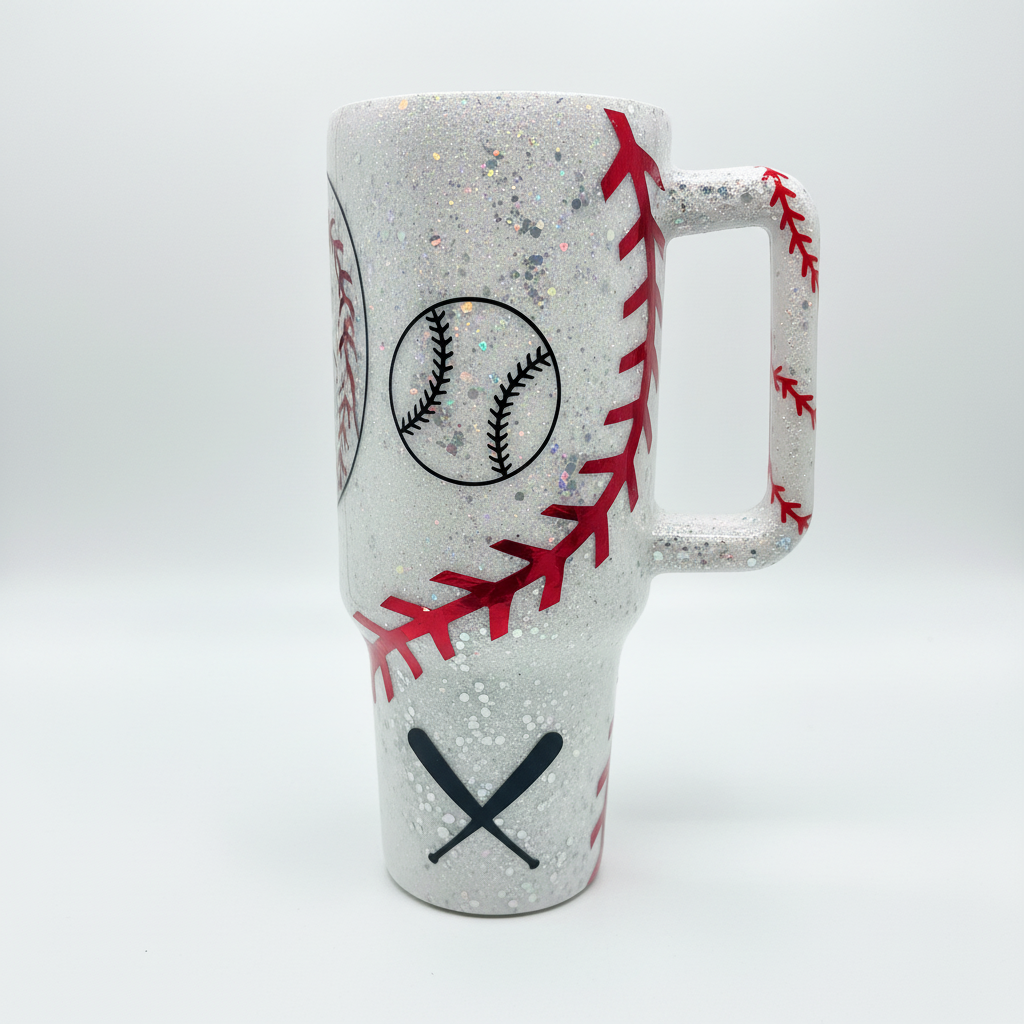 BASEBALL MOM 40 OZ GLITTER EPOXY TUMBLER