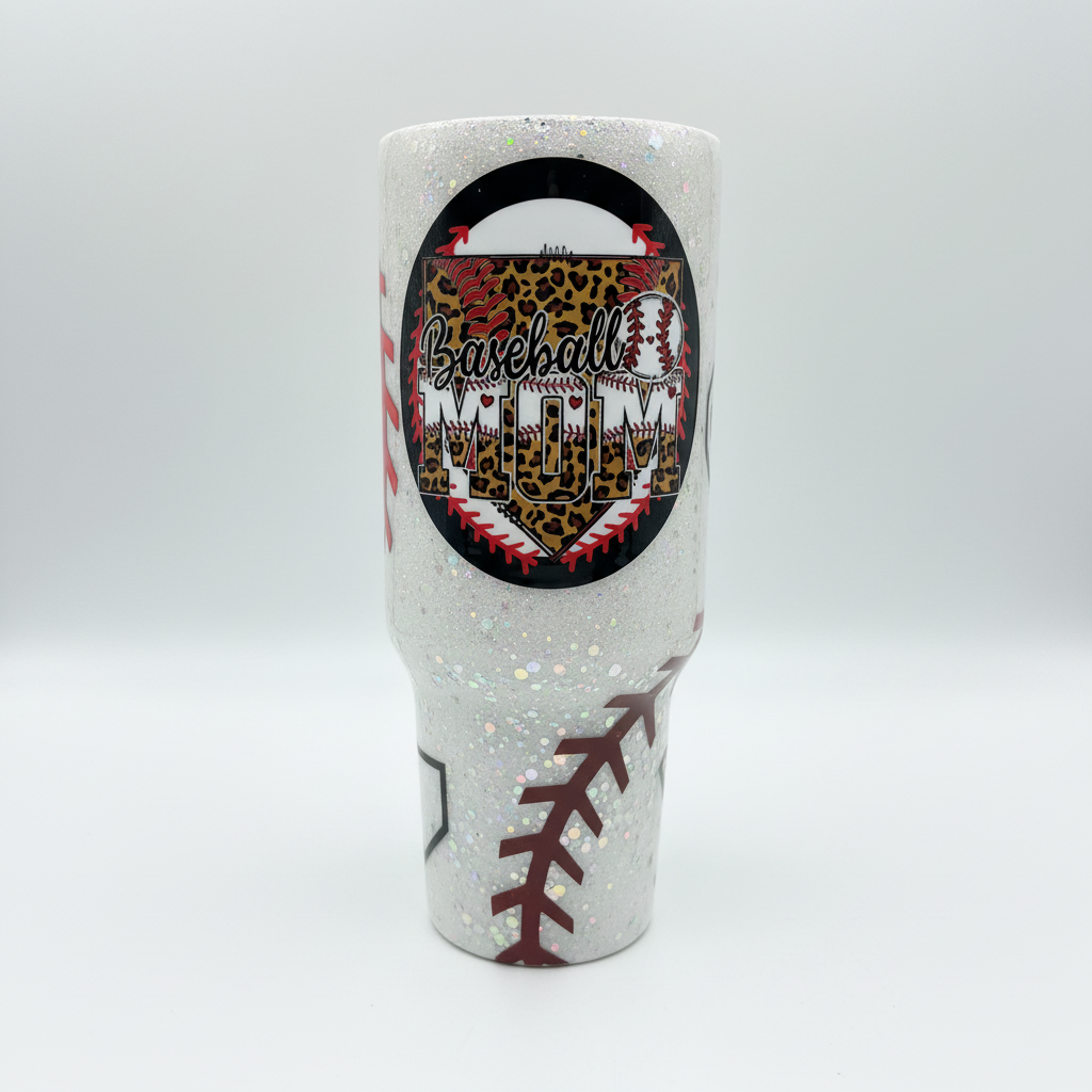 BASEBALL MOM 40 OZ GLITTER EPOXY TUMBLER