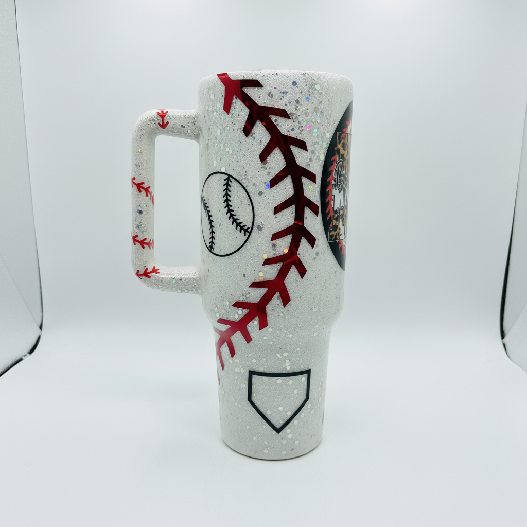 BASEBALL MOM 40 OZ GLITTER EPOXY TUMBLER