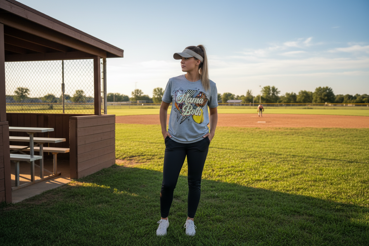 MAMA OF BOTH T-Shirt at Softball Field