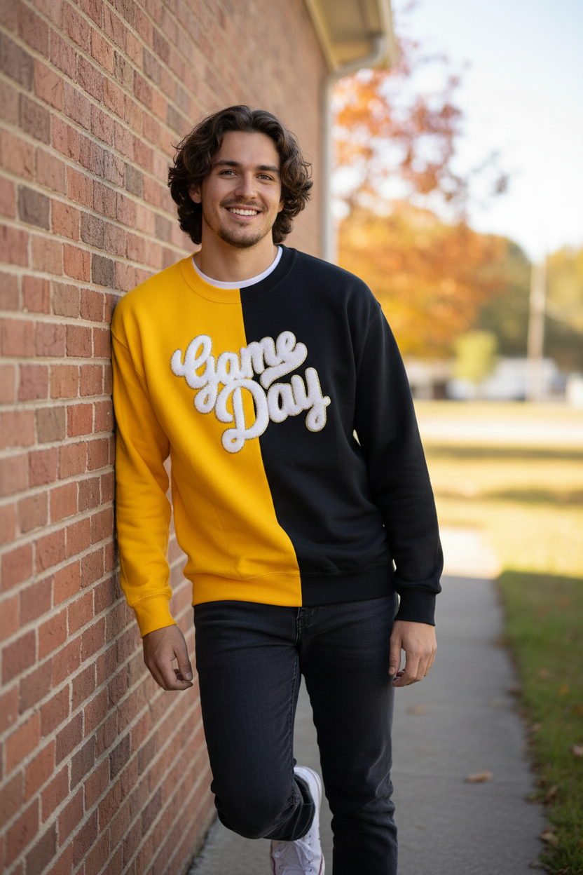 Person wearing Game Day Split Sweatshirt